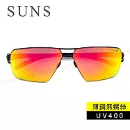 【SUNS】頂級薄鋼無螺絲彈力墨鏡 時尚方框墨鏡 超輕僅19g 抗UV400 S6006 紅水銀
