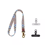 【BONum】寬版原民風真皮手機多功能掛繩 含2片掛繩夾片 菱格幻彩