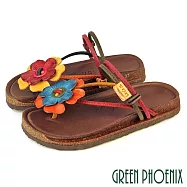 【GREEN PHOENIX】女 涼鞋 拖鞋 兩穿 夾腳 全真皮 花朵 手工 台灣製 EU35 五彩