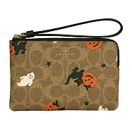COACH CC Logo 萬聖節圖案塗層帆布手拿包 (棕褐色/黑色)