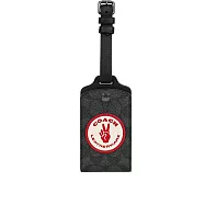 COACH 手勢圓形標誌滿版塗層帆布及牛皮行李吊牌 (炭灰色)