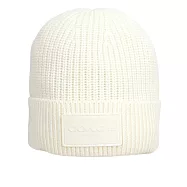 COACH 方形經典馬車標牌針織羊毛毛帽 (白色)