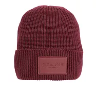 COACH 方形經典馬車標牌針織羊毛毛帽 (酒紅色)