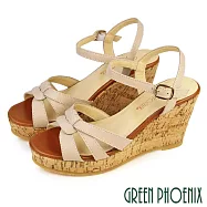【GREEN PHOENIX】女 涼鞋 厚底涼鞋 楔型涼鞋 輕量 真皮 台灣製 US4.5 粉紅色