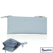 【OMNIA】6卡1照浪漫風情單拉鍊牛皮長夾5103- 灰藍