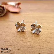 帶來好運幸運四葉草鋯石999純銀耳環.貼耳耳環