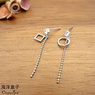 不對稱幾何設計鋯石流蘇線條925純銀耳環.貼耳耳環.外鍍專櫃級正白K