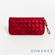 ZODENCE CRAFTSOUL進口真皮手工上色編織拉鍊長夾 醇酒紅