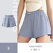 【STizi史堤茲】繩扣速乾假兩件寬褲 短褲 運動褲(SK-037) M 藍色