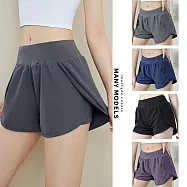 【STizi史堤茲】假兩件運動短寬褲 短褲 運動褲(SK-038) M 黑色