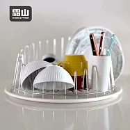 【日本霜山】304不鏽鋼圓形杯架/碗盤瀝水架(附筷筒)-仿瓷托盤組