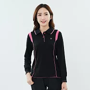 【遊遍天下】MIT台灣製女款顯瘦抗UV防曬吸濕排汗機能長袖POLO衫(GL1010) M 黑粉