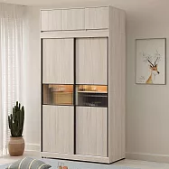 Homelike 喜家居4x7.7尺推門長虹玻璃衣櫃(附LED感應燈.含被櫃)(2502)