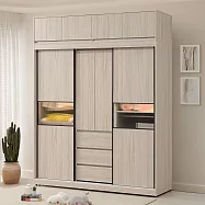 Homelike 喜家居6x7.7尺推門長虹玻璃衣櫃(附LED感應燈.含被櫃)(2502)