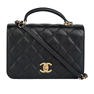 CHANEL 金色CC Logo 菱格紋風琴式翻蓋手提/斜背二用包_展示品 (黑色)