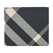 BURBERRY 新款格紋帆布8卡對開短夾 黑色/印花布
