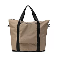 日本KiU 371-911 米色 大容量防水摺疊旅行袋, 底部獨立層, 行李箱桿插袋