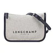 LONGCHAMP ESSENTIAL系列帆布LOGO字母斜背包(小) 亞麻