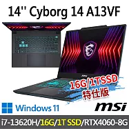 ★硬碟升級★msi微星 Cyborg 14 A13VF-026TW 14吋 電競筆電 (i7-13620H/16G/1T SSD/RTX4060/W11)