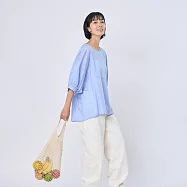 好我_Opie棉質圓剪接寬版上衣/ F 紫藤藍