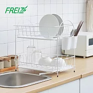 【日本和平FREIZ】Blance 寬型雙層碗盤餐具瀝水架(附筷筒)