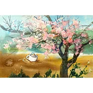 【玲廊滿藝】詞不DA藝-貓漂流在咖啡 ‧ 櫻16.2x23.8cm