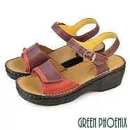 【GREEN PHOENIX】女 涼鞋 厚底 楔型 小坡跟 吸震減壓 全真皮 牛皮 台灣製 EU35 紫色