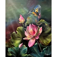 【玲廊滿藝】曾啟文-荷花池畔 翠鳥展翅65x53cm