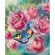 【玲廊滿藝】曾啟文-富貴紅雀 喜迎朝露60x50cm