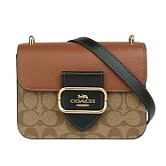COACH Morgan 方形馬車標誌塗層帆布及皮革二用包 (卡其色/磚紅色)
