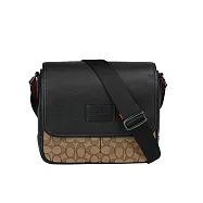 COACH Sprint Map 25 緹花布拼皮革翻蓋斜背包 (卡其/黑色)