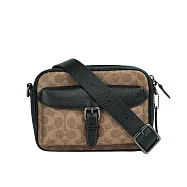 COACH Warner 塗層帆布及皮革拉鍊斜背包 (棕褐色/黑色)