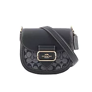 COACH Morgan 馬車LOGO織布拼接皮革馬鞍包-深藍