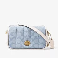 COACH 旋釦織布斜背包-水藍