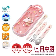 【百科良品】日本製 三麗鷗 凱蒂貓 酷洛米 美樂蒂 環保筷子+湯匙+叉子三件餐具組 抗菌加工Ag+(日本境內版) 凱蒂貓 粉萌-蝴蝶結
