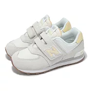 New Balance 休閒鞋 574 中童 寬楦 米白 黃 魔鬼氈 經典 麂皮 小朋友 運動鞋 NB PV574CBL-W 20cm GREY/YELLOW