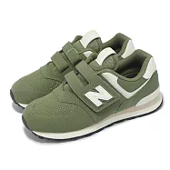New Balance 休閒鞋 574 中童 寬楦 軍綠 魔鬼氈 經典 麂皮 小朋友 運動鞋 NB PV574GCE-W 21cm GREEN/WHITE