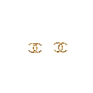 CHANEL CC Logo 星飾鑲鑽針式耳環 (金色)
