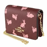 COACH 粉紅兔子WOC鍊條小廢包-酒紅