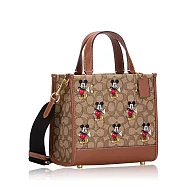 COACH x 迪士尼聯名款 經典LOGO織布米奇方包/兩用包-卡其駝