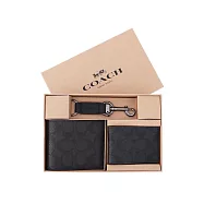 COACH 經典款短夾+卡夾+鑰匙圈禮盒組-黑灰