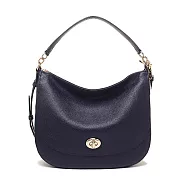 皮革手提/肩背兩用包-深藍色