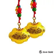 JoveGold漾金飾 長命富貴立體黃金胖鎖-3.0錢*2 送玫瑰鋼項鍊