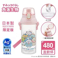【百科良品】日本製 角落生物 角落小夥伴 彈蓋直飲水壺 隨身瓶 抗菌加工 480ML(附背帶) 角落生物 出遊趣-透明瓶身