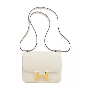 Hermes 愛馬仕 Mini Constance 18cm W刻 Swift小牛皮斜背包(I2奶油白/金釦)