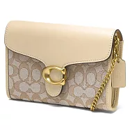 COACH 拼接皮革翻蓋鍊包-卡其米白