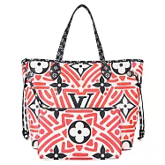 Louis Vuitton Neverfull MM 帆布印花塗鴉幾何托特包 (黑紅)