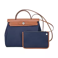 Hermes 愛馬仕 Herbag 31cm 帆布兩用包(CC藏青/棕/W刻/銀釦)