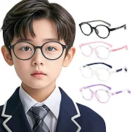 【ALEGANT】 護眼時尚輕量TR90材質柔韌彈性圓框UV400兒童濾藍光眼鏡 烏鹿黑