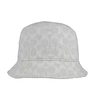 COACH 滿版CC Logo 皮標細節棉質牛仔漁夫帽 (白色)
